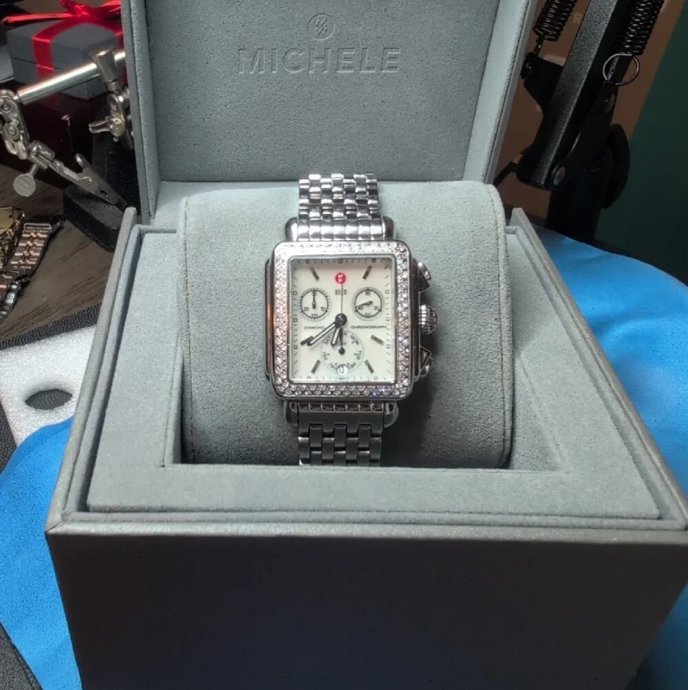 Michele deco  Stainless Steel Case And .60CT Diamond Accents Bracelet Watch